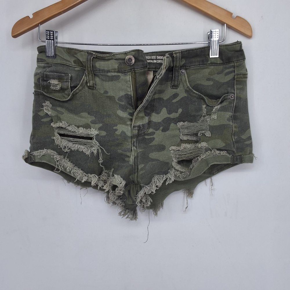 Mossimo Supply Co. 4/27 Green Camo Distressed Jean Shorts